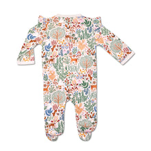 Load image into Gallery viewer, Apple Park Bamboo Zipper Footie with Ruffles - Boho Woodland