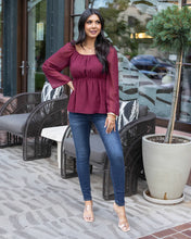 Load image into Gallery viewer, Grace &amp; Lace Dobby Dot Peplum Top - Zinfandel