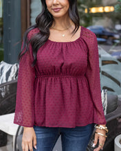 Load image into Gallery viewer, Grace &amp; Lace Dobby Dot Peplum Top - Zinfandel