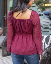 Load image into Gallery viewer, Grace &amp; Lace Dobby Dot Peplum Top - Zinfandel