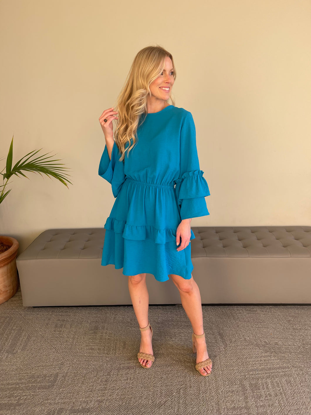 Livvy Ruffle Dress - Bright Blue