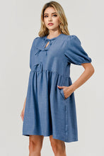 Load image into Gallery viewer, Maggie Bow Dress - Denim Blue