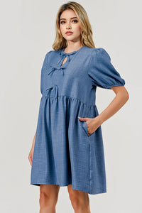 Maggie Bow Dress - Denim Blue