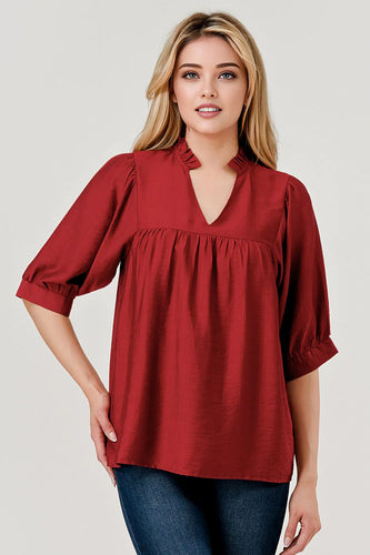 Devon V-Neck Top - Brick *Regular & Curvy*