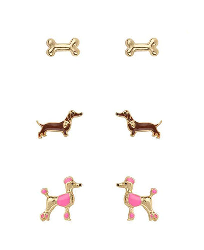 Gold Epoxy Dog Earring Set
