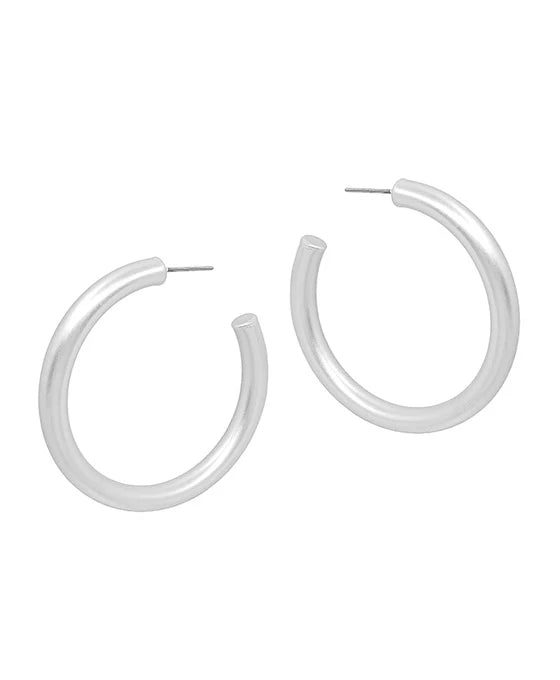 45mm Matte Silver Hoop Earrings