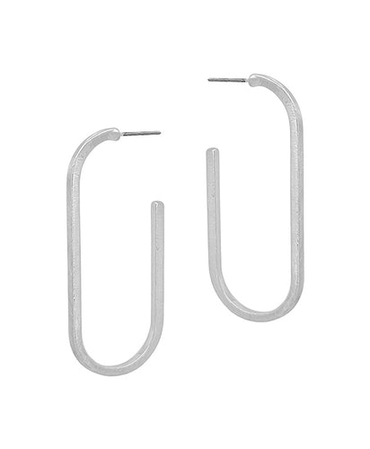 Brushed Silver Oval Hoop Earrings