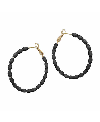 Black Wooden Beaded Hoop Earrings