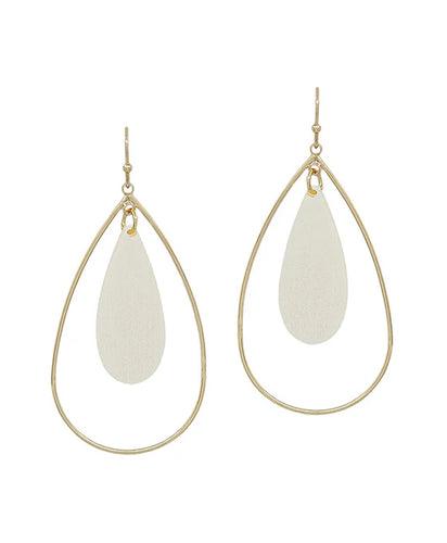 Gold & White Teardrop Earrings
