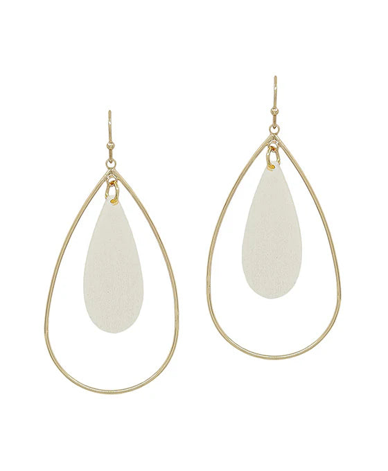 Gold & White Teardrop Earrings
