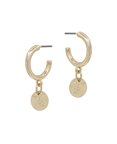 Gold Hammered Disc Dangle Earrings