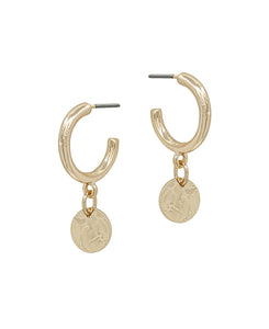 Gold Hammered Disc Dangle Earrings