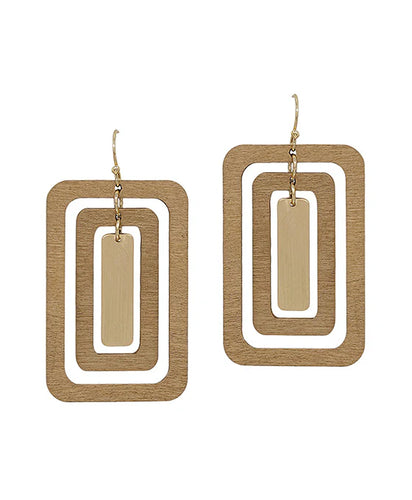 Gold Triple Rectangle Drop Earrings