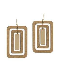 Gold Triple Rectangle Drop Earrings