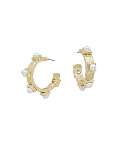 Mini Gold Pearl Studded Hoop Earrings