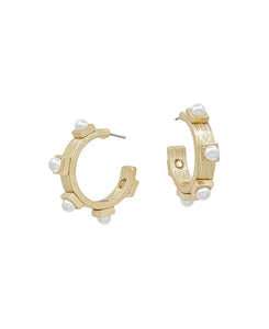 Mini Gold Pearl Studded Hoop Earrings