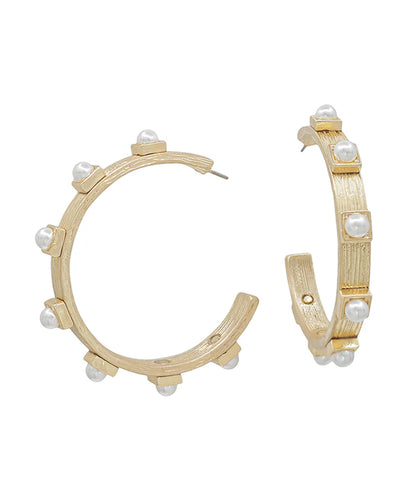 Gold Pearl Studded Hoop Earrings