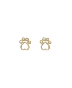 Gold Pearl Pawprint Stud Earrings