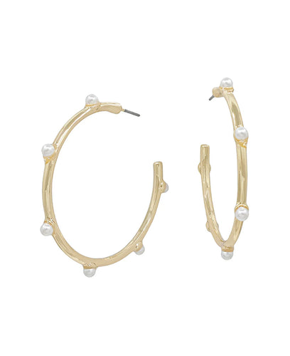Gold Pearl Studded Hoop Earrings