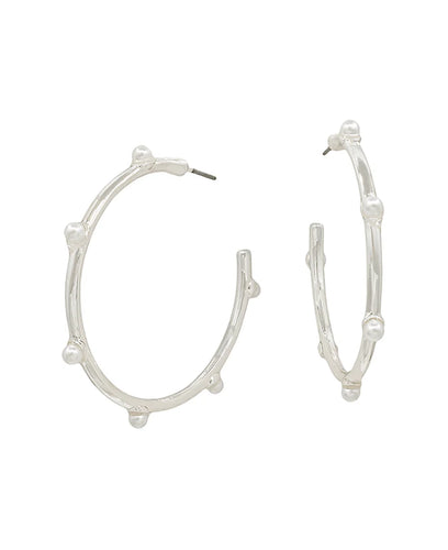 Silver Pearl Studded Hoop Earrings