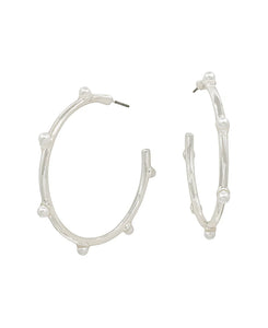 Silver Pearl Studded Hoop Earrings