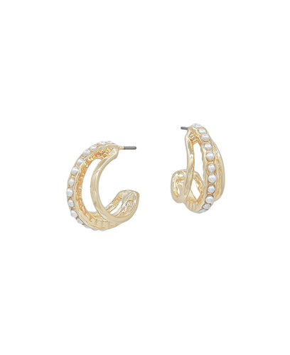 Gold Pearl Studded Huggie Earrings