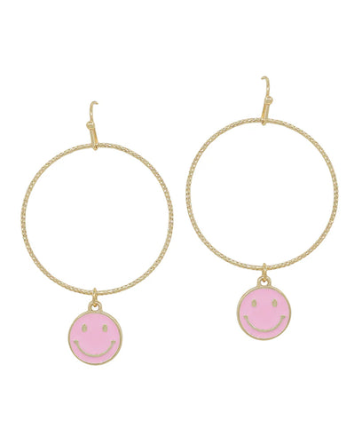 Gold Smile Hoop Earrings - Pink