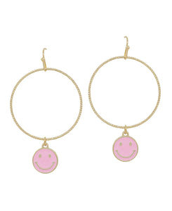 Gold Smile Hoop Earrings - Pink