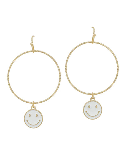 Gold Smile Hoop Earrings - White