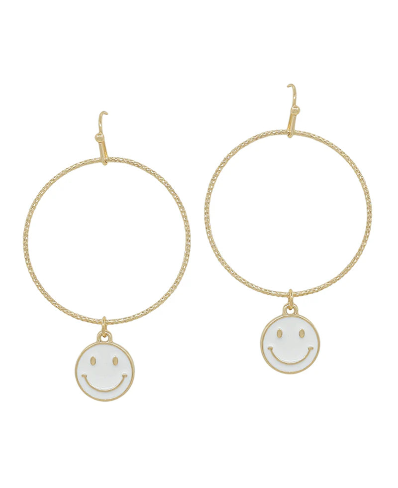 Gold Smile Hoop Earrings - White