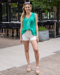 Grace & Lace Embroidered Sleeveless Top - Green Gardens
