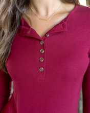 Load image into Gallery viewer, Grace &amp; Lace Long Sleeve Henley Tee - Vintage Red