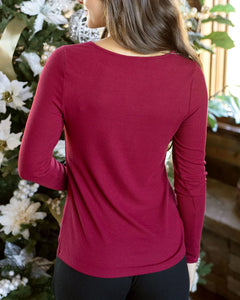 Grace & Lace Long Sleeve Henley Tee - Vintage Red