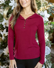 Load image into Gallery viewer, Grace &amp; Lace Long Sleeve Henley Tee - Vintage Red