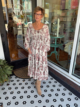 Load image into Gallery viewer, Annie Floral Smocked Tiered Midi Dress - Taupe