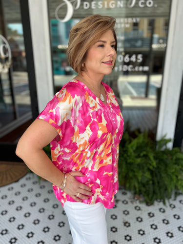 Whitney Watercolor Top - Hot Pink
