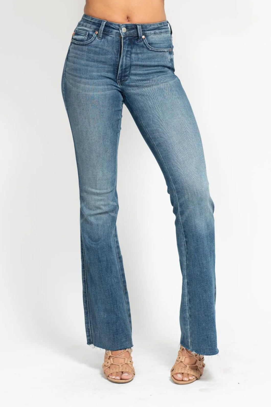 Judy Blue Mid Rise Tummy Control Cut Hem Flare Jean