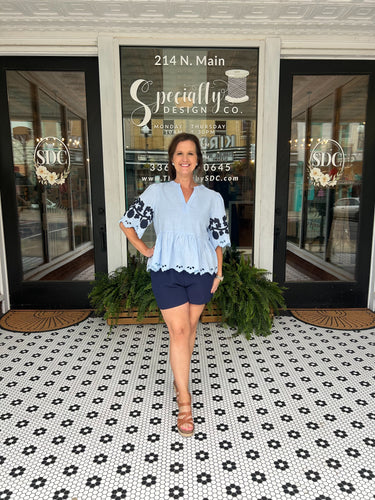 Charlotte Peplum Top - Light Blue