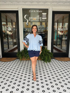 Charlotte Peplum Top - Light Blue