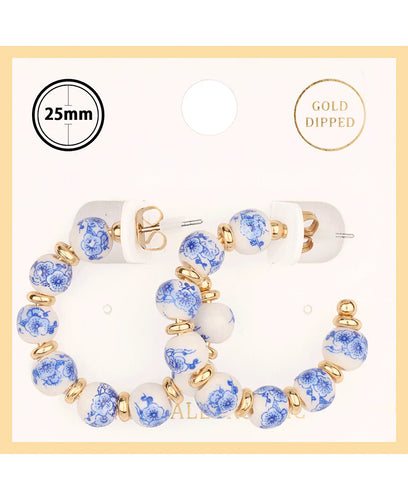 Blue & White Beaded Hoops