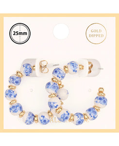 Blue & White Beaded Hoops