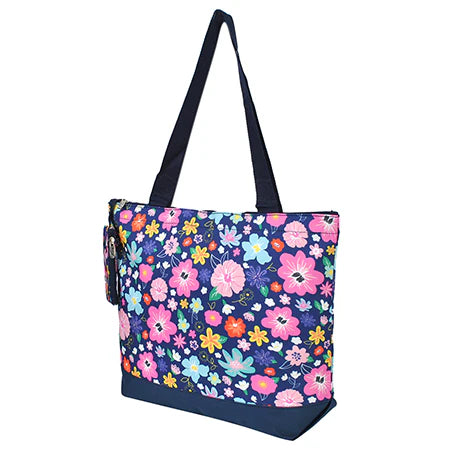 Lilac Floral Zippered Tote Bag