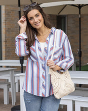 Load image into Gallery viewer, Grace &amp; Lace Favorite Button Up Top - Red/Blue Striped