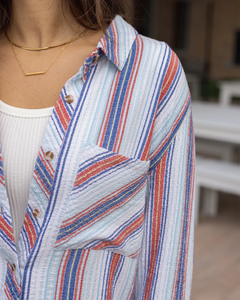 Grace & Lace Favorite Button Up Top - Red/Blue Striped