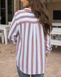Grace & Lace Favorite Button Up Top - Red/Blue Striped