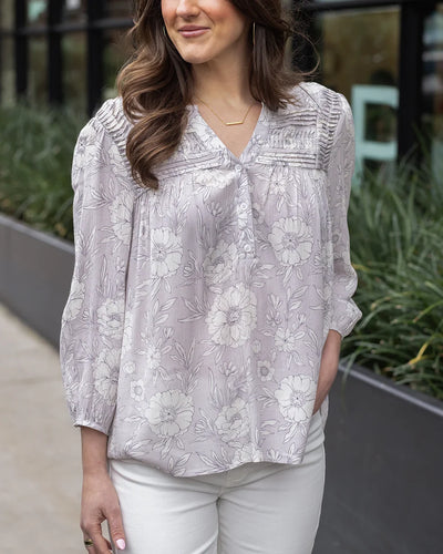 Grace & Lace Pintuck Top - Sketched Floral