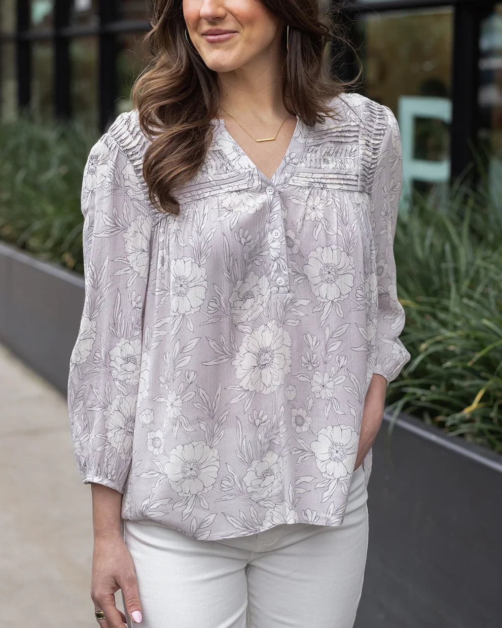 Grace & Lace Pintuck Top - Sketched Floral