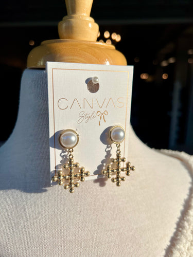 Canvas Wren Cross Drop Earrings in Worn Gold
