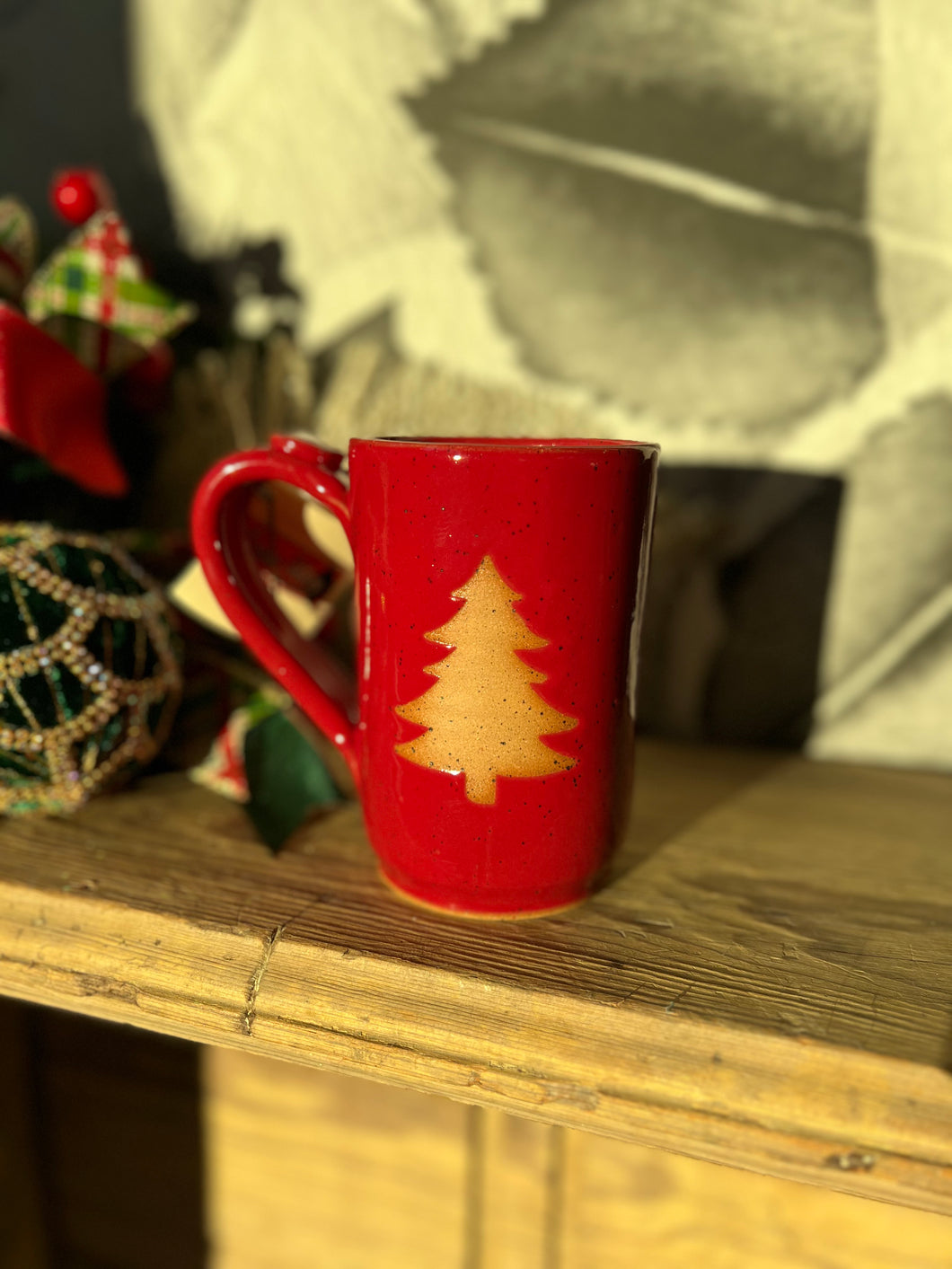 Missions Pottery Mug - Bright Red Christmas Tree