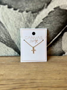 Canvas Meryl Pearl Studded Cross Pendant Necklace in Gold